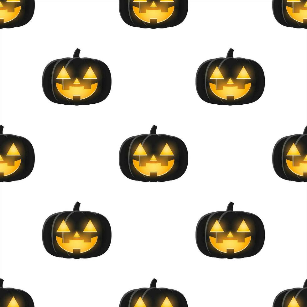Black Halloween pumpkin with Candle shine light inside, Seamless pattern background. vector
