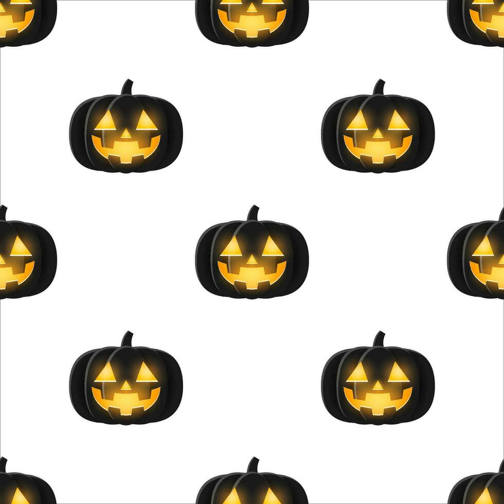 Black Halloween pumpkin with Candle shine light inside, Seamless pattern background. vector