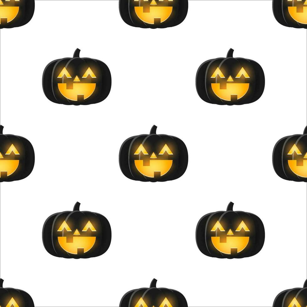 Black Halloween pumpkin with Candle shine light inside, Seamless pattern background. vector