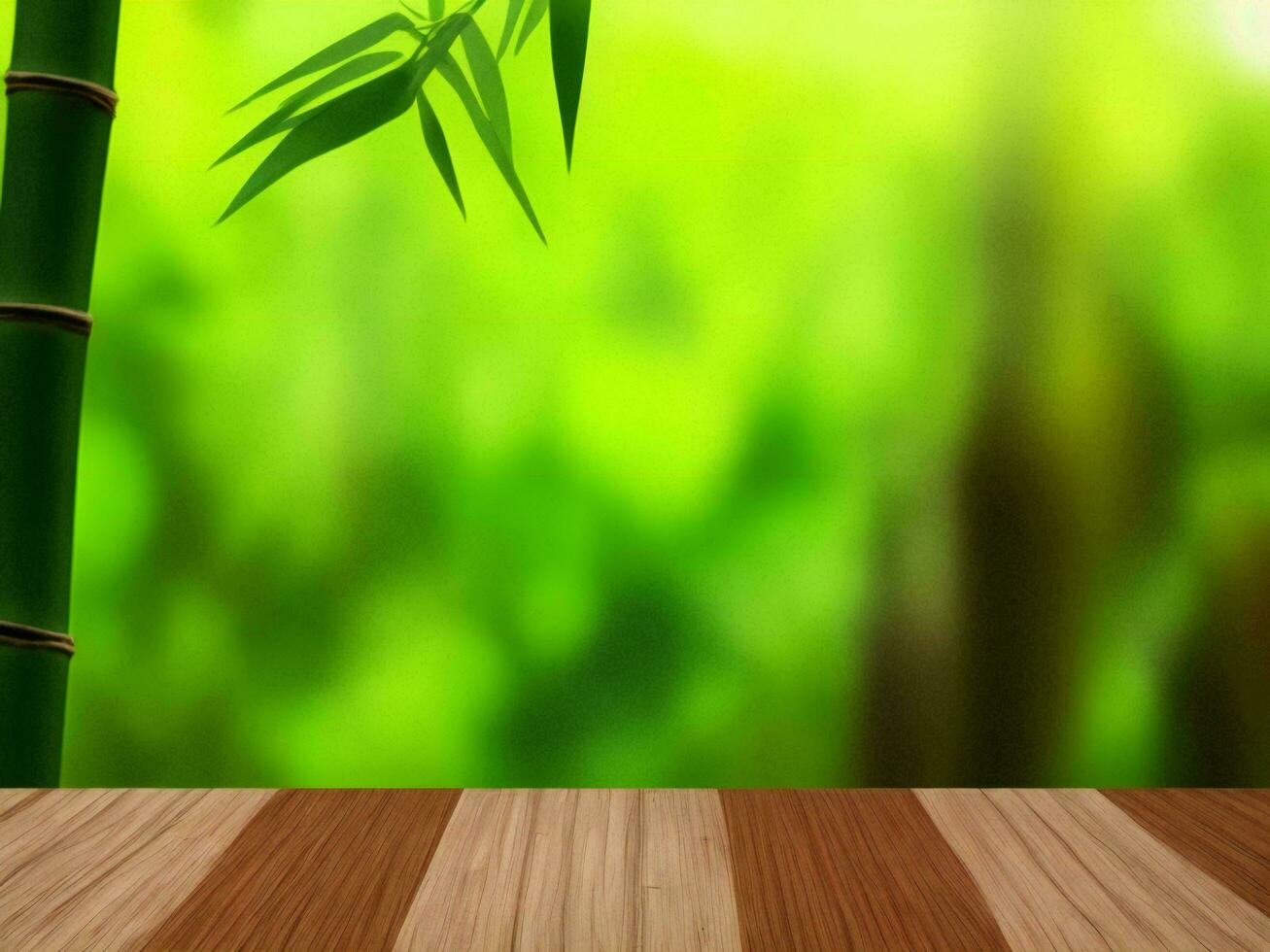 Wooden table on bamboo plant background ai generated photo