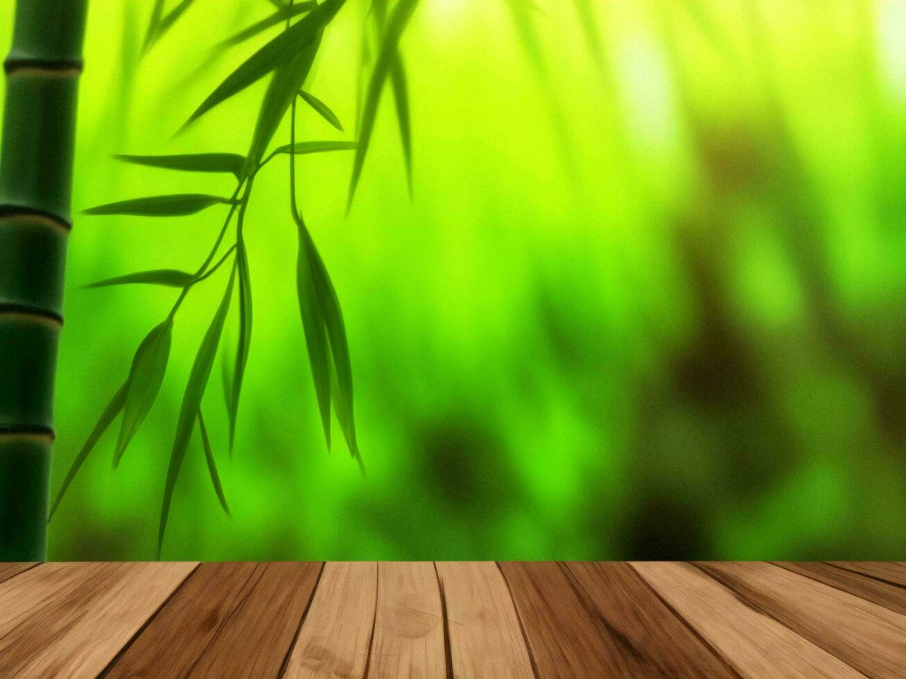 Wooden table on bamboo plant background ai generated photo