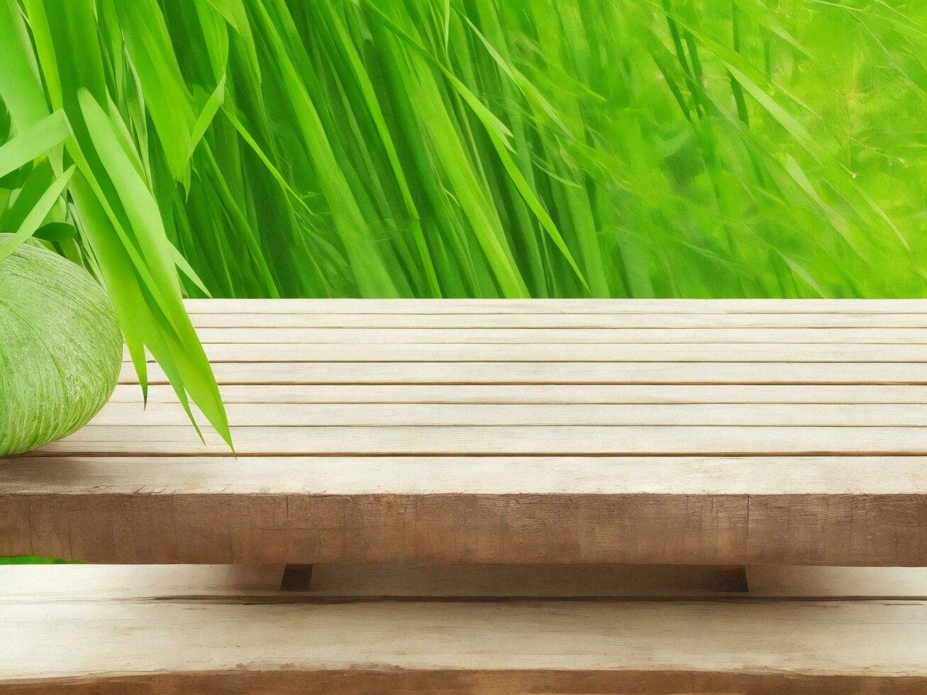 Wooden table on bamboo plant background ai generated photo