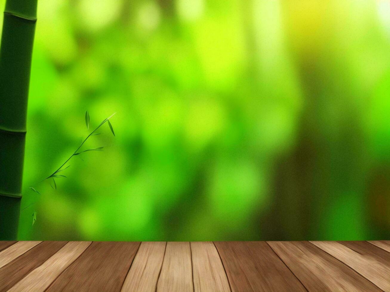 Wooden table on bamboo plant background ai generated photo