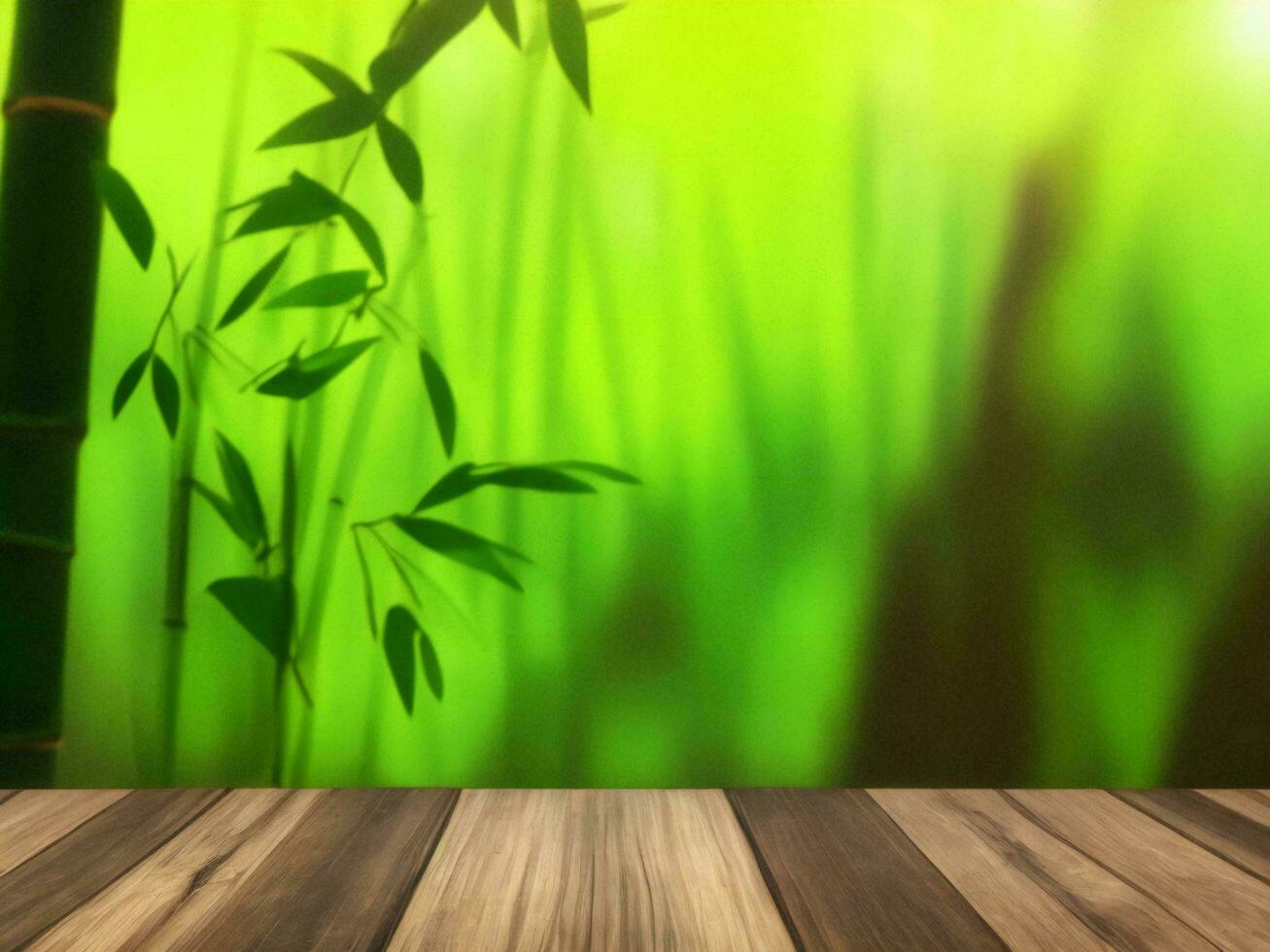 Wooden table on bamboo plant background ai generated photo