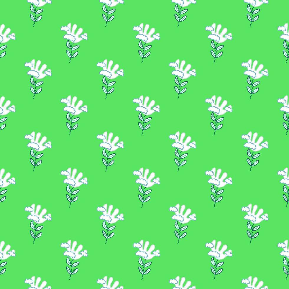 Cute unusual flower and cloud seamless pattern. Simple stylized flowers background. vector