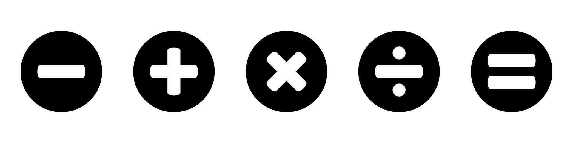 Basic mathematical icon, basic mathematical symbol. Set of mathematical symbols - plus, minus, multiplication, division, equals. Isolated vector illustration on a white background.