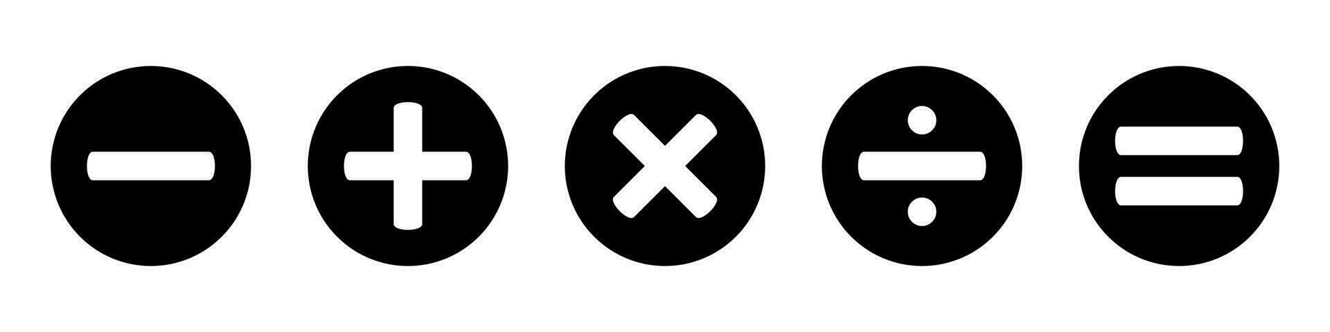Basic mathematical icon, basic mathematical symbol. Set of mathematical symbols - plus, minus, multiplication, division, equals. Isolated vector illustration on a white background.