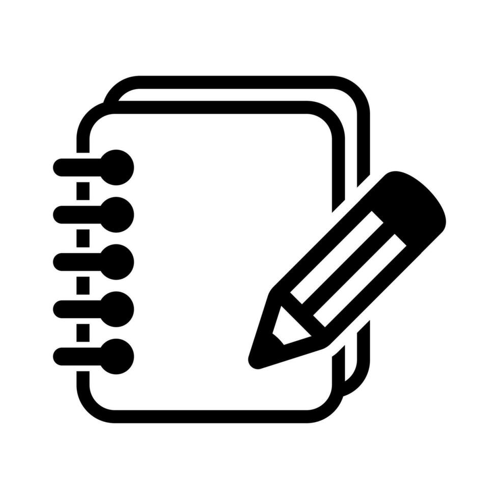 Notebook and pencil icon. Icon of notes. Notepad vector sign.