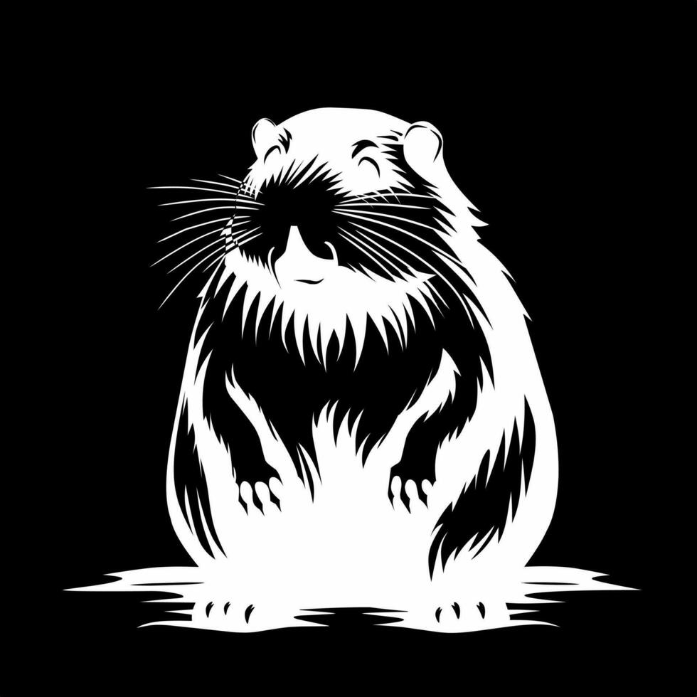 black and white illustration design of beaver on black background vector