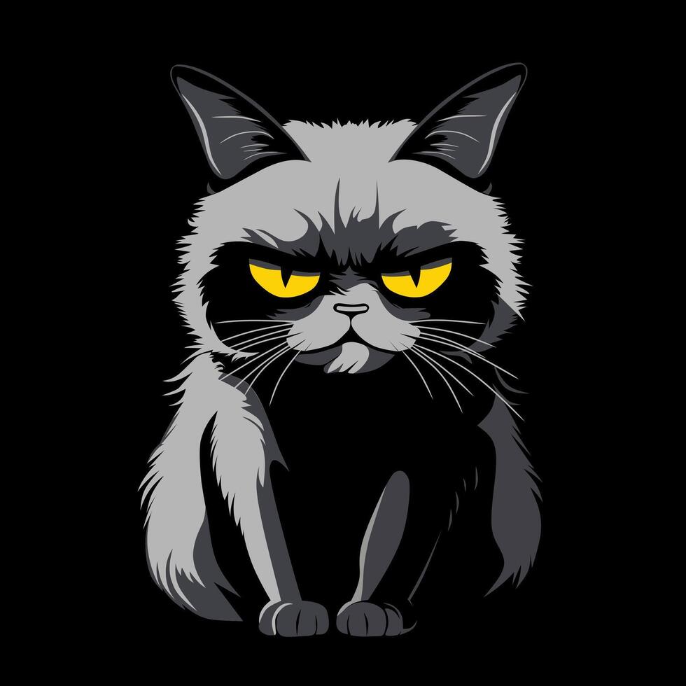 cat clipart illustration design with an angry face on a black background vector