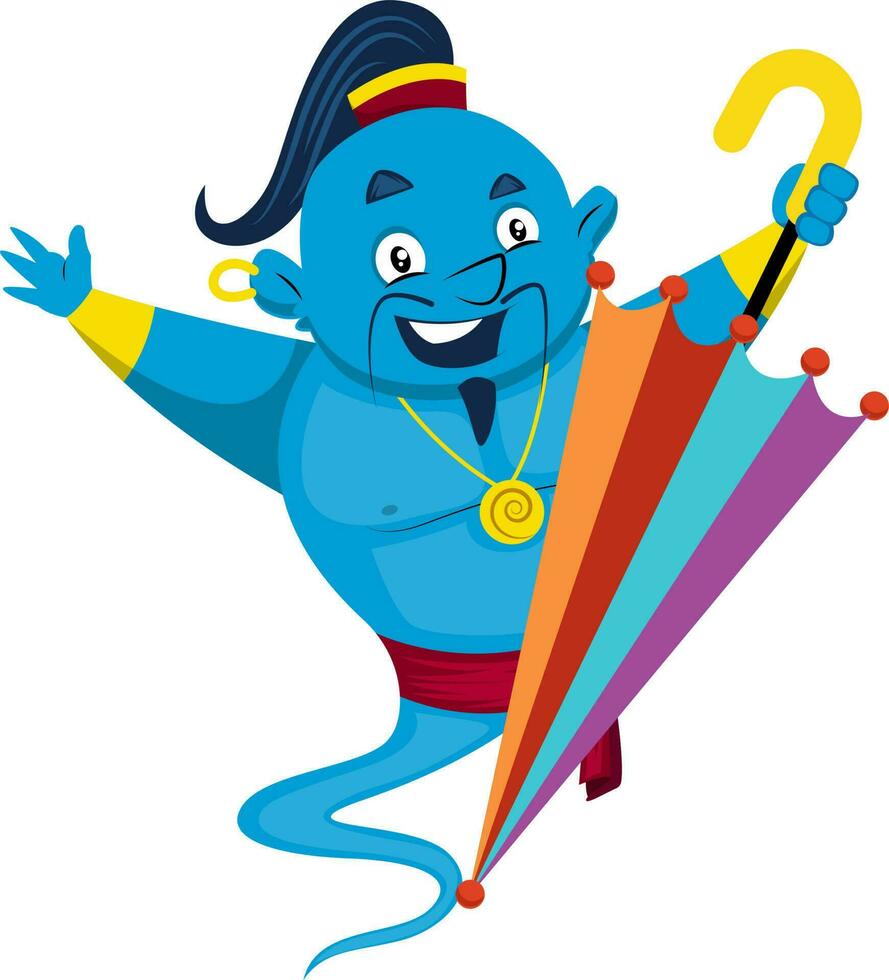 Genie with umbrella, illustration, vector on white background.