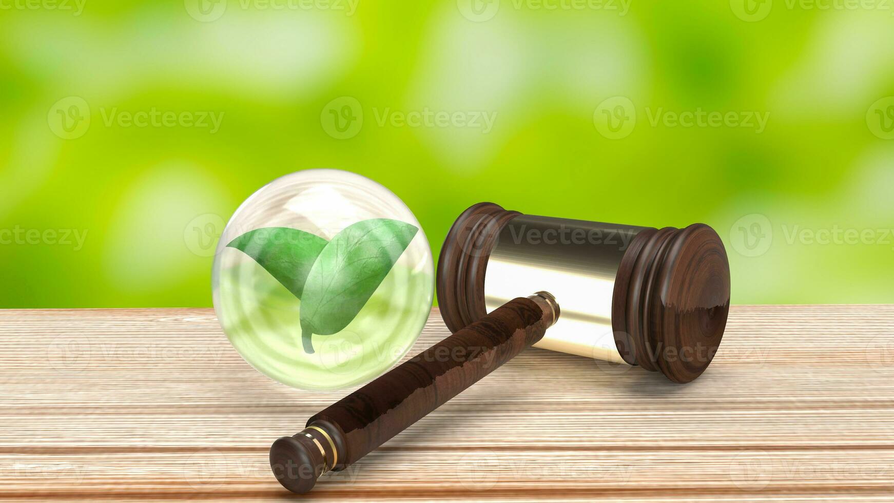 The Leaf in glass ball and Hammer for law of Environmental technology 3d rendering photo