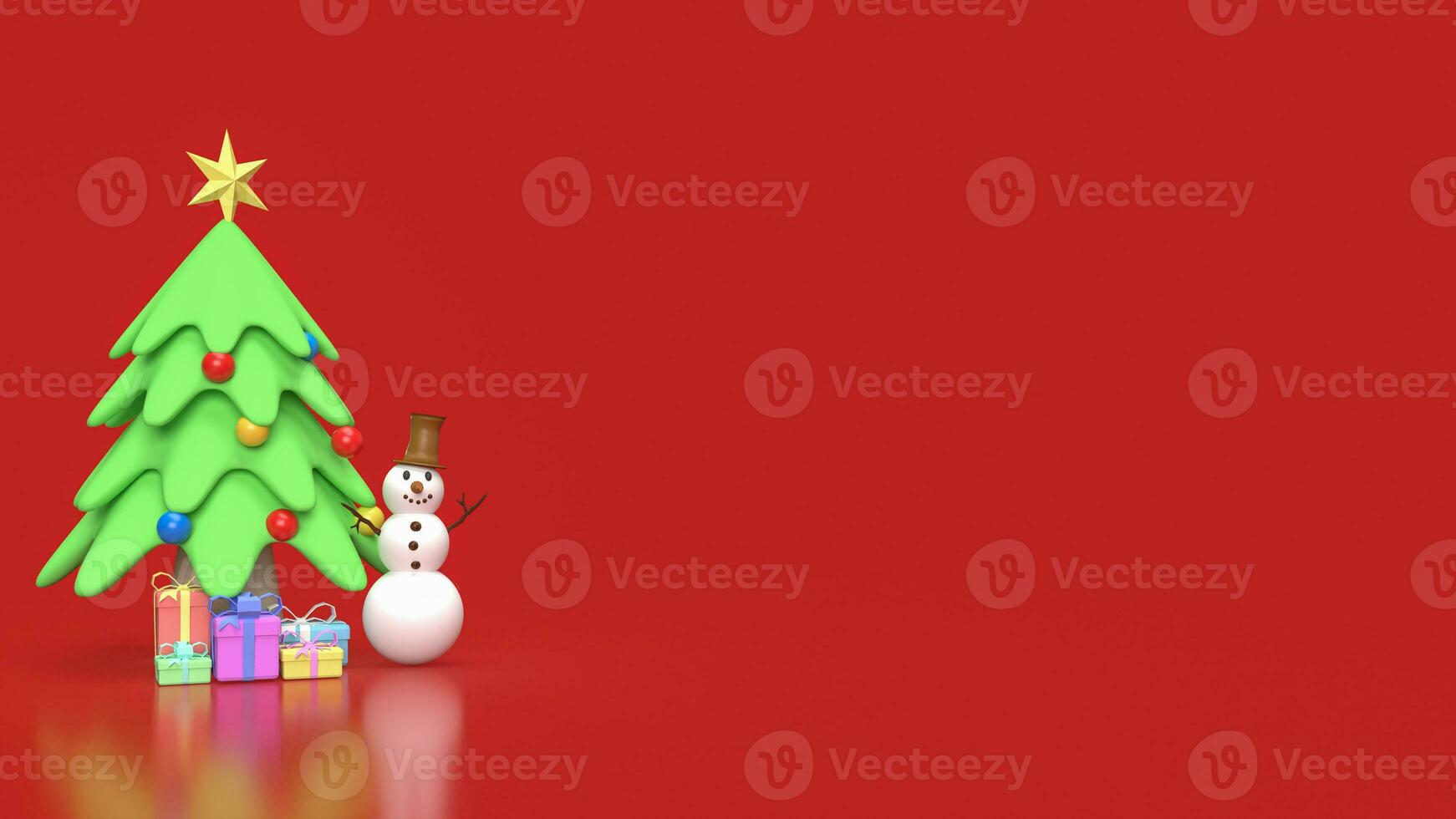 The Snowman and Christmas tree for holiday concept 3d rendering photo