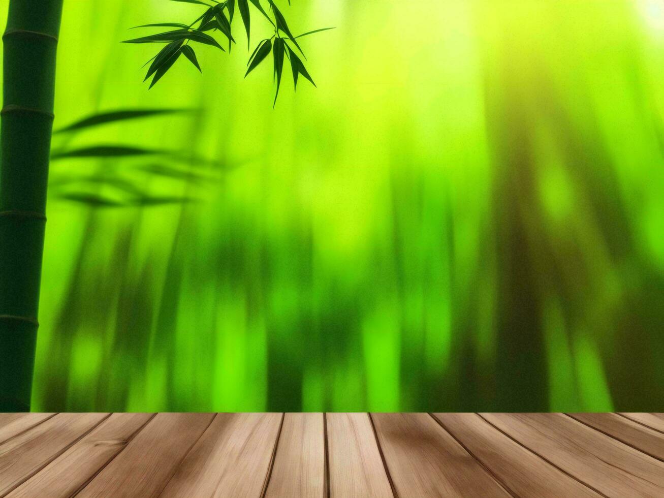 Wooden table on bamboo plant background ai generated photo