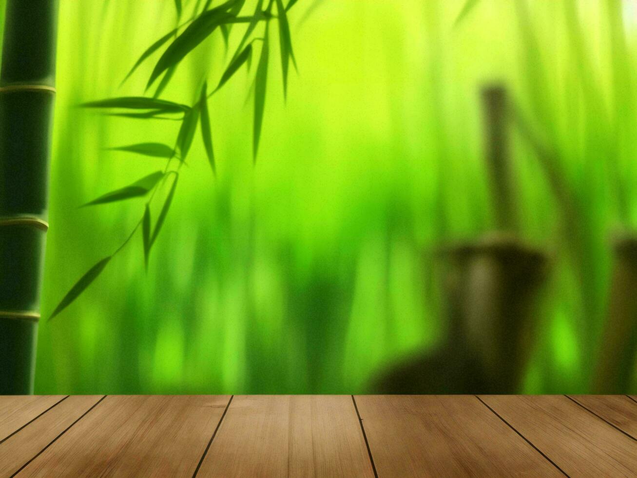 Wooden table on bamboo plant background ai generated photo