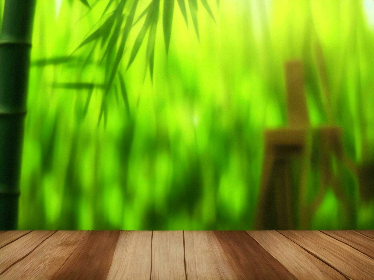 Wooden table on bamboo plant background ai generated photo