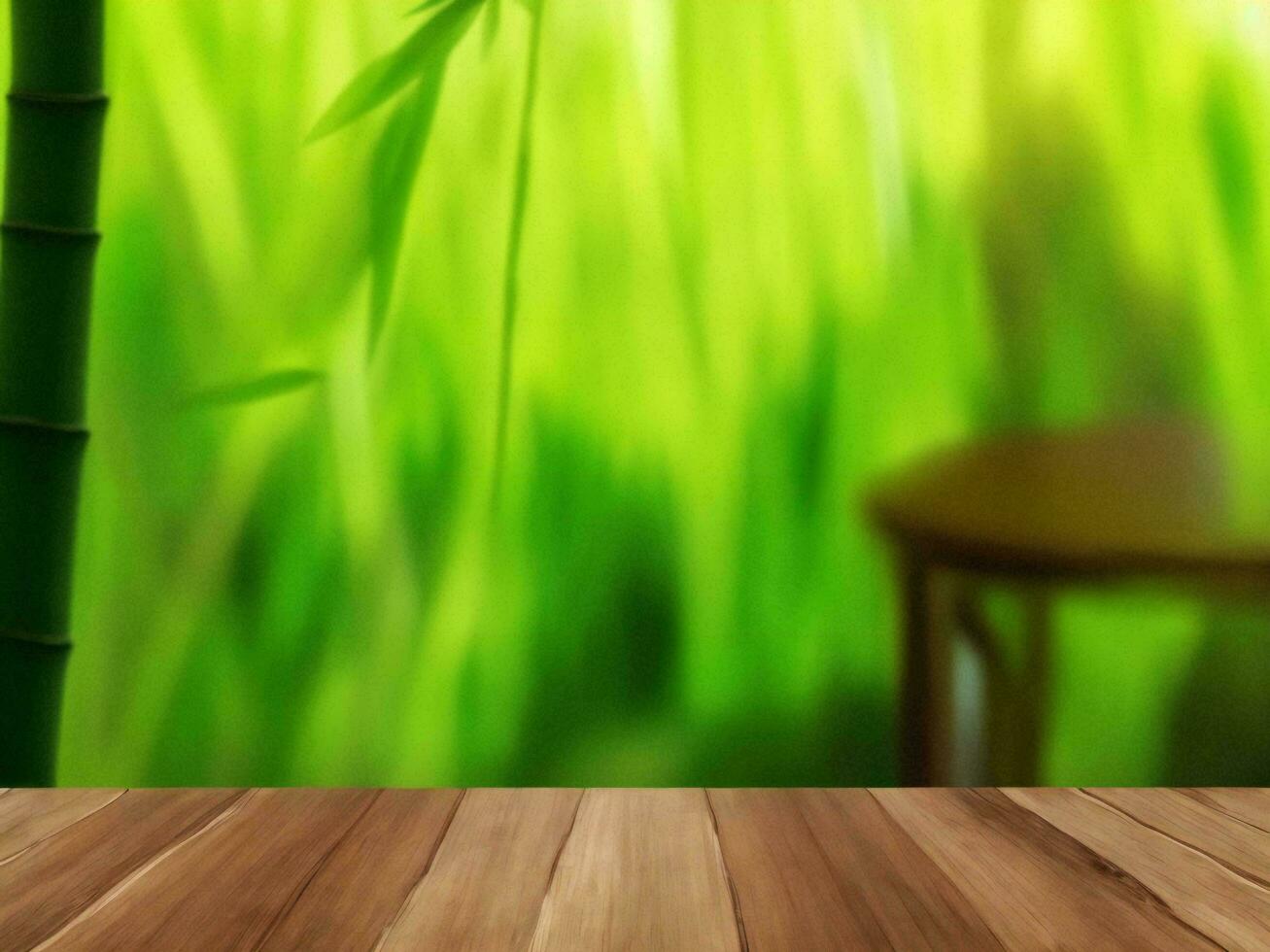 Wooden table on bamboo plant background ai generated photo