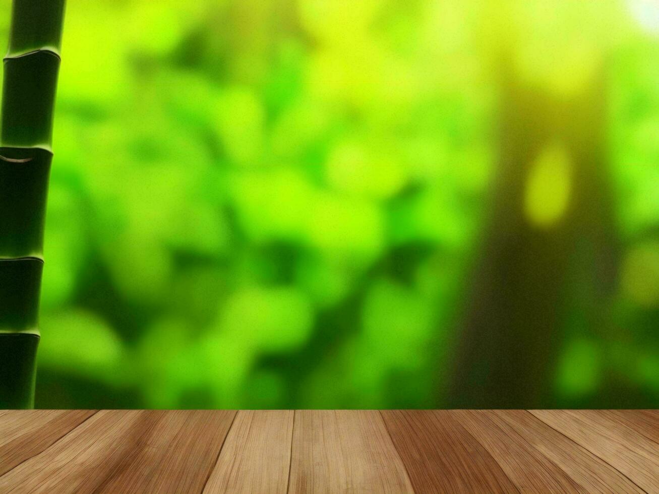 Wooden table on bamboo plant background ai generated photo
