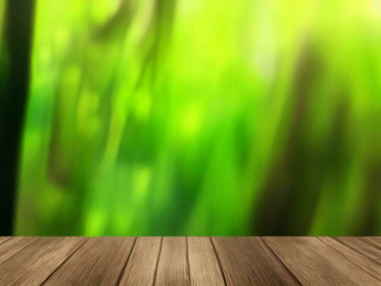 Wooden table on bamboo plant background ai generated photo