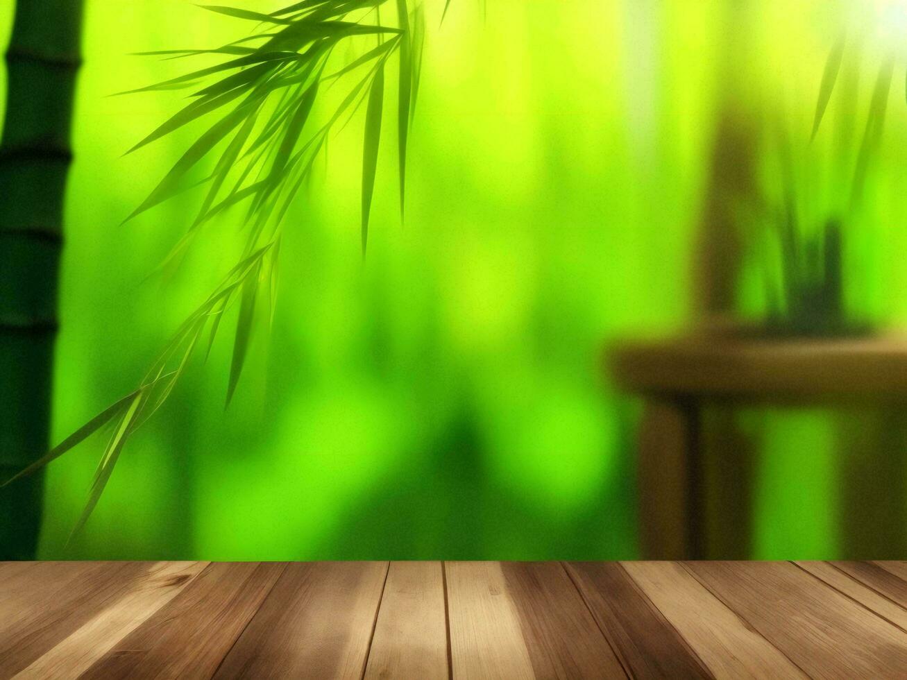Wooden table on bamboo plant background ai generated photo