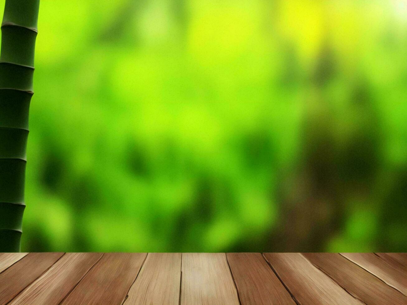 Wooden table on bamboo plant background ai generated photo