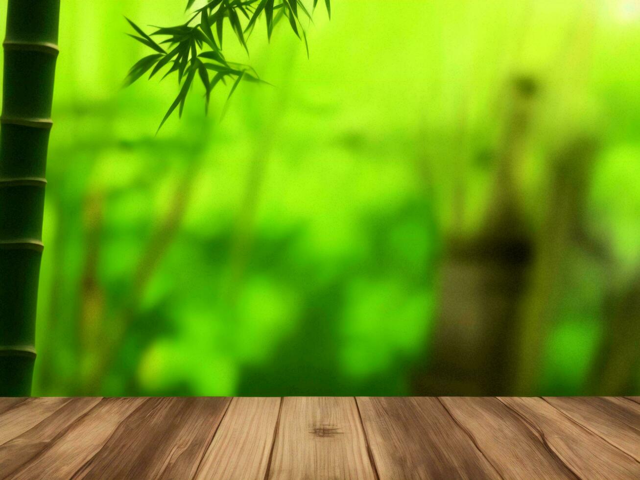 Wooden table on bamboo plant background ai generated photo