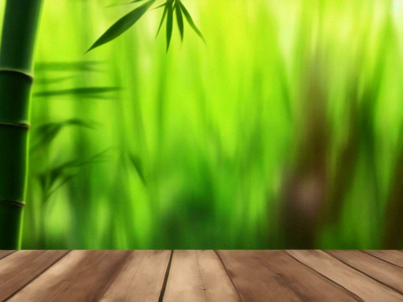 Wooden table on bamboo plant background ai generated photo