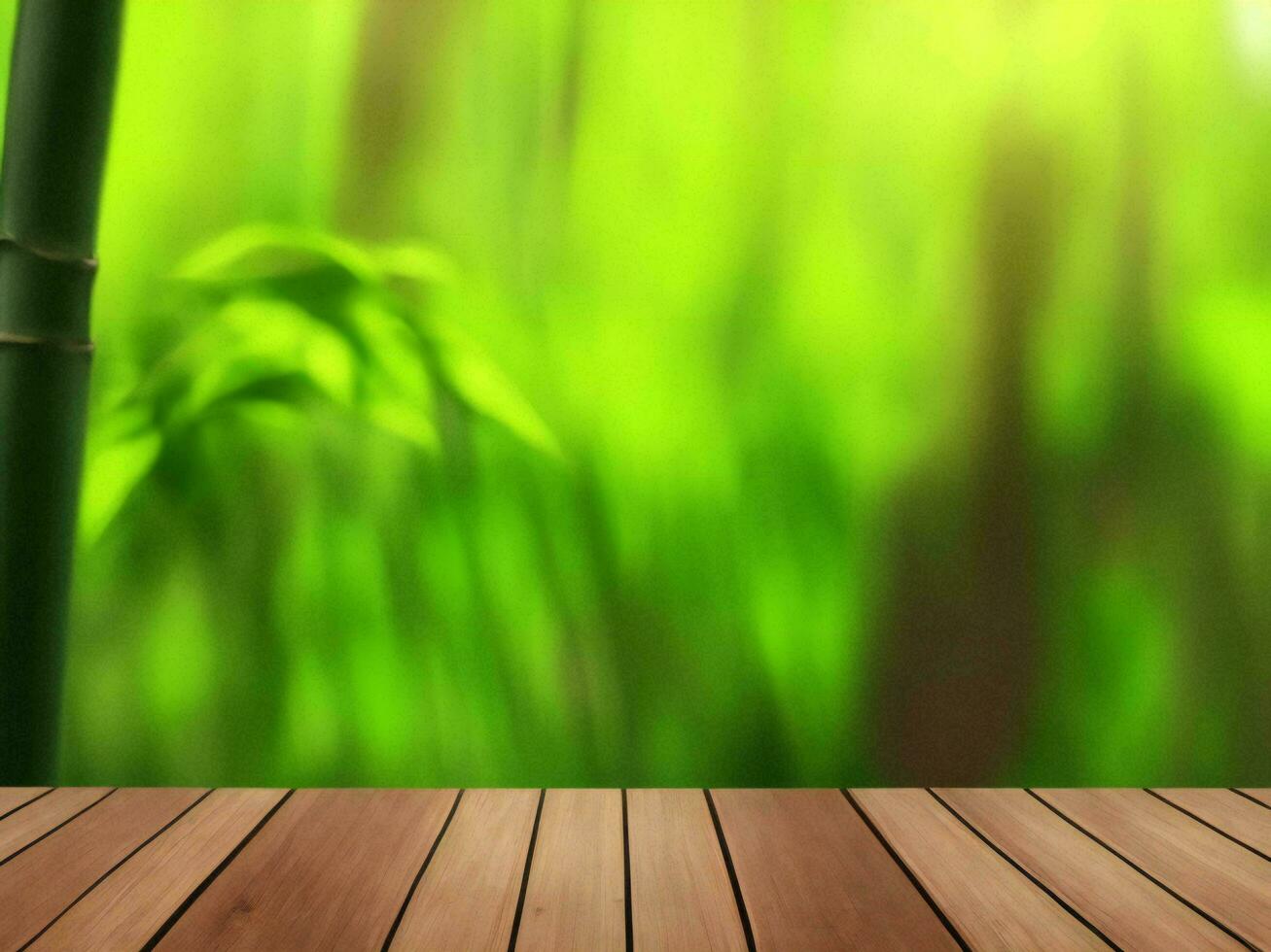 Wooden table on bamboo plant background ai generated photo