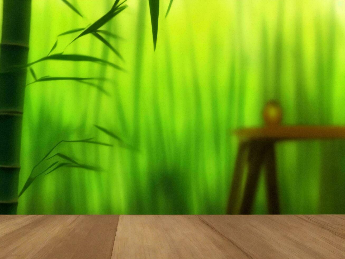 Wooden table on bamboo plant background ai generated photo