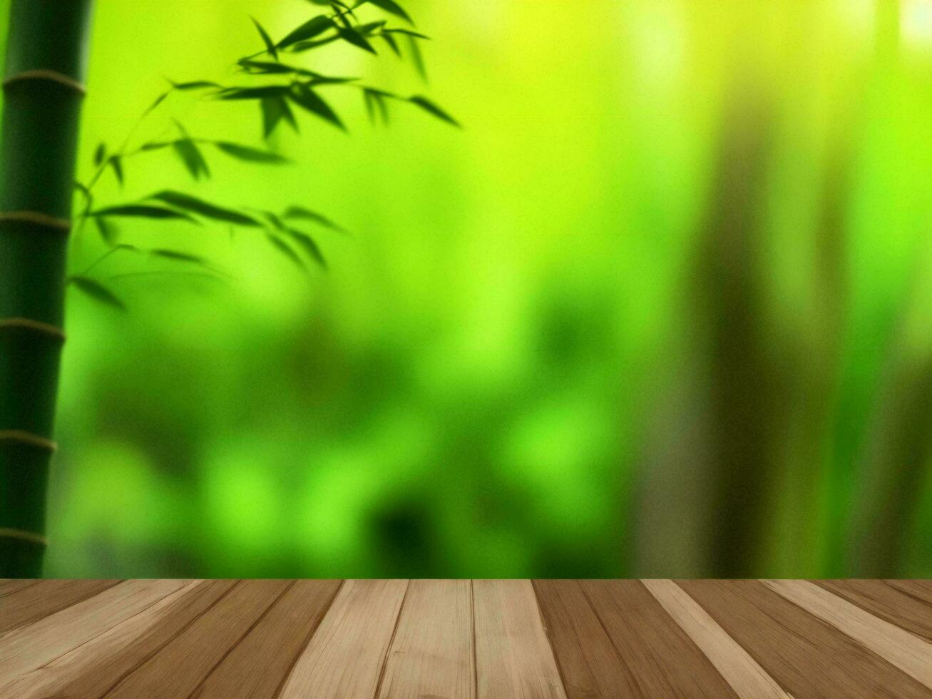 Wooden table on bamboo plant background ai generated photo