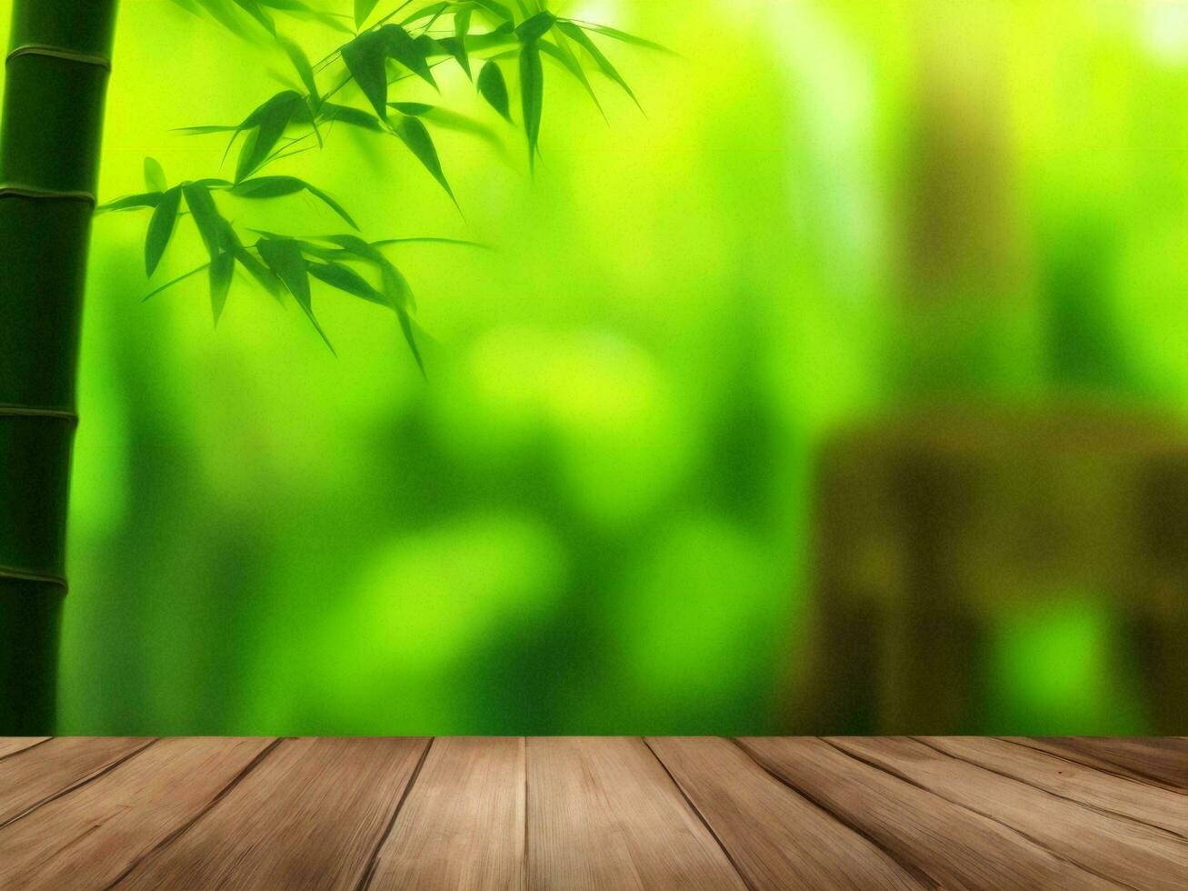 Wooden table on bamboo plant background ai generated photo