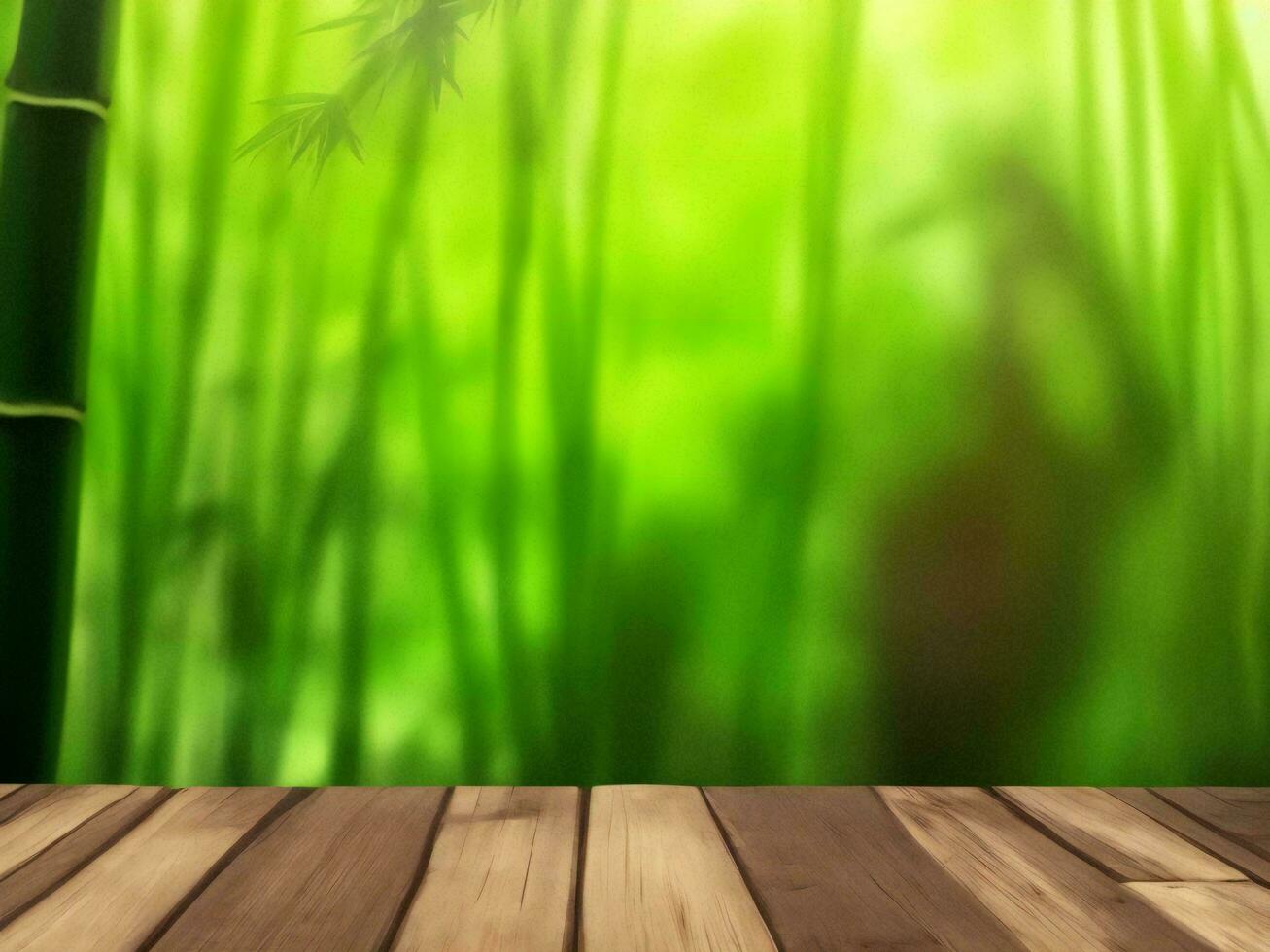 Wooden table on bamboo plant background ai generated photo