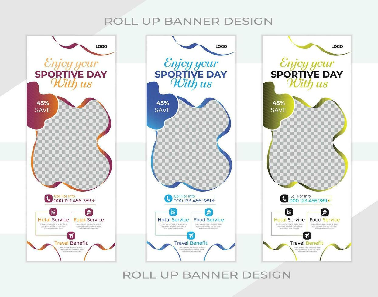 Business Roll up banner design with 3 colors vector