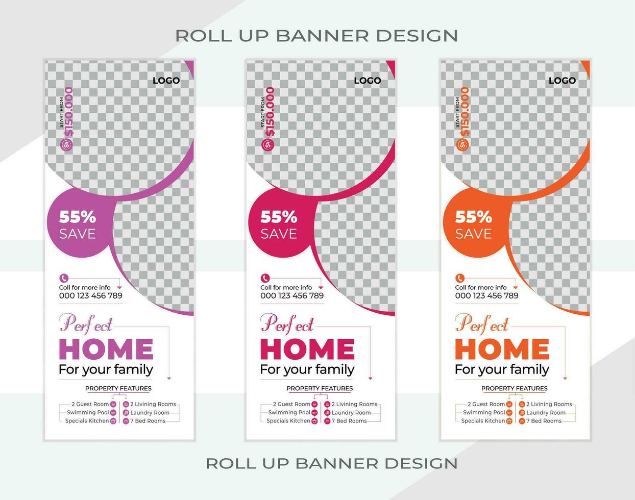 Business Roll up banner design with 3 colors vector