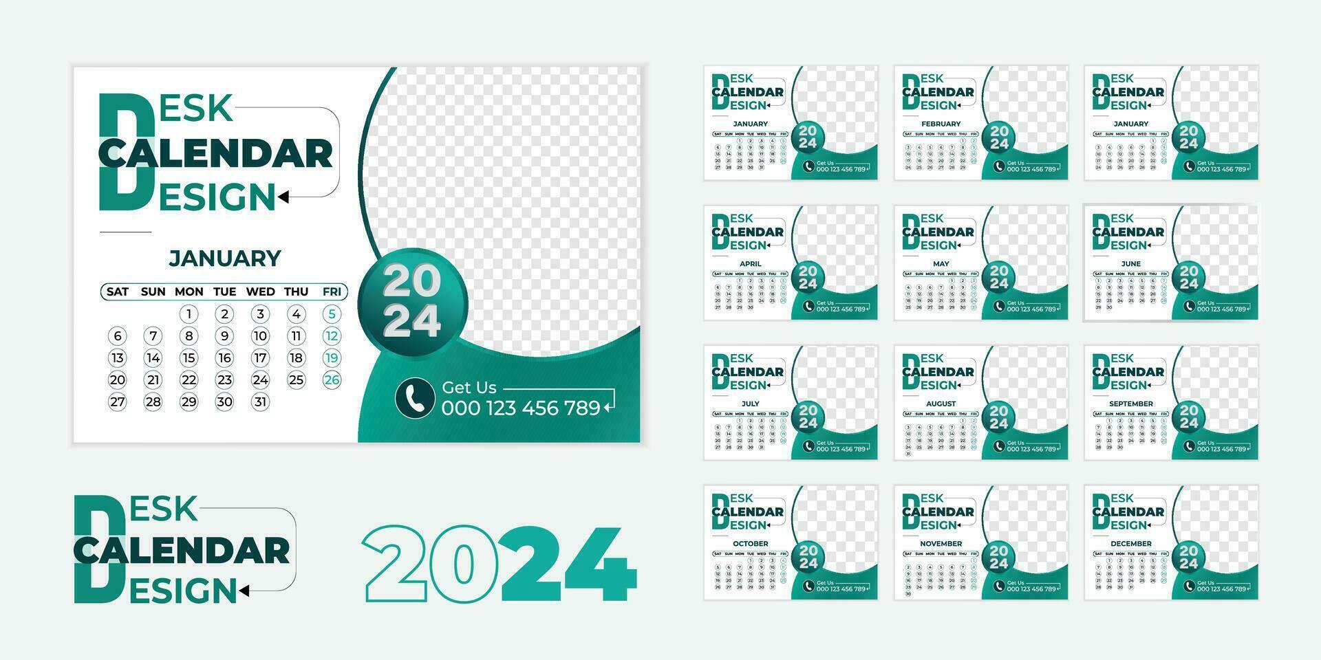 Creative new year date table 2024 desk calendar design template vector