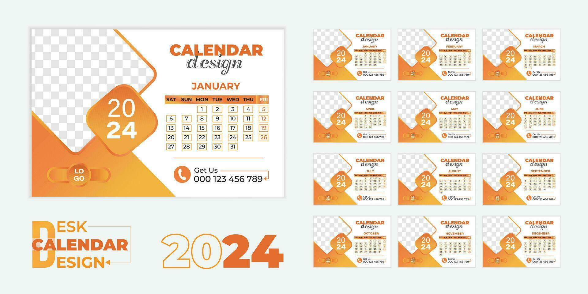 Creative new year date table 2024 desk calendar design template vector