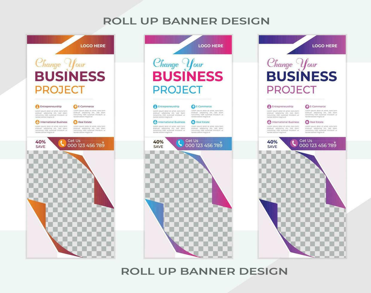 Business Roll up banner design with 3 colors vector