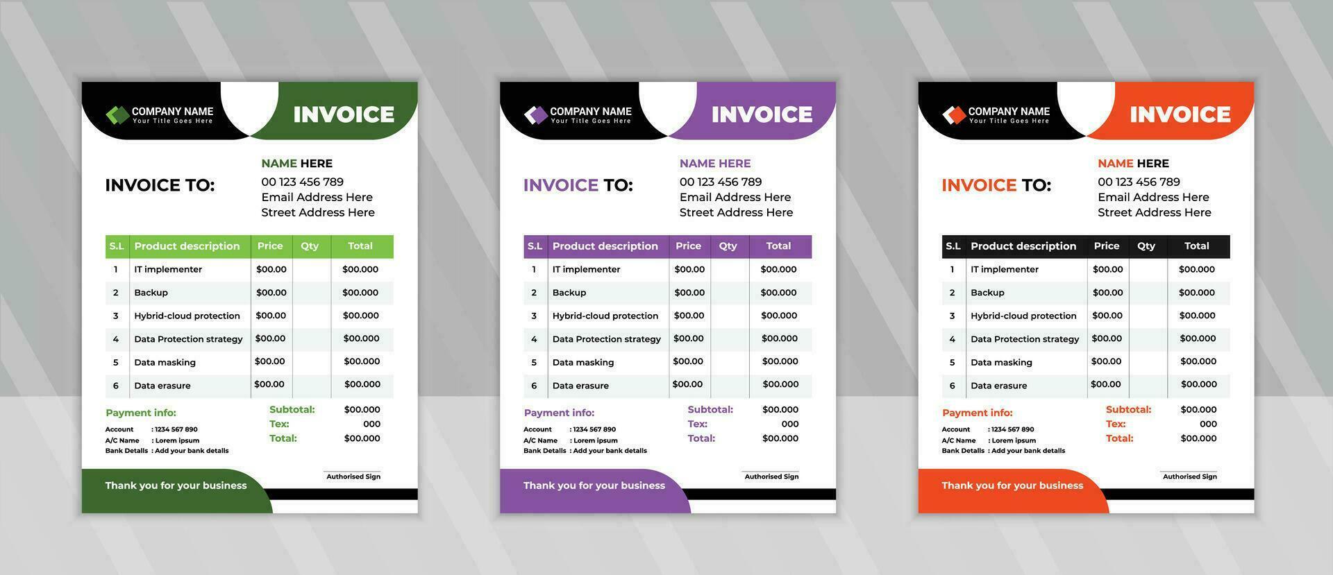 Minimal Corporate Business Invoice design template vector illustration bill form price invoice. Creative invoice template vector.  business stationery design payment agreement design template