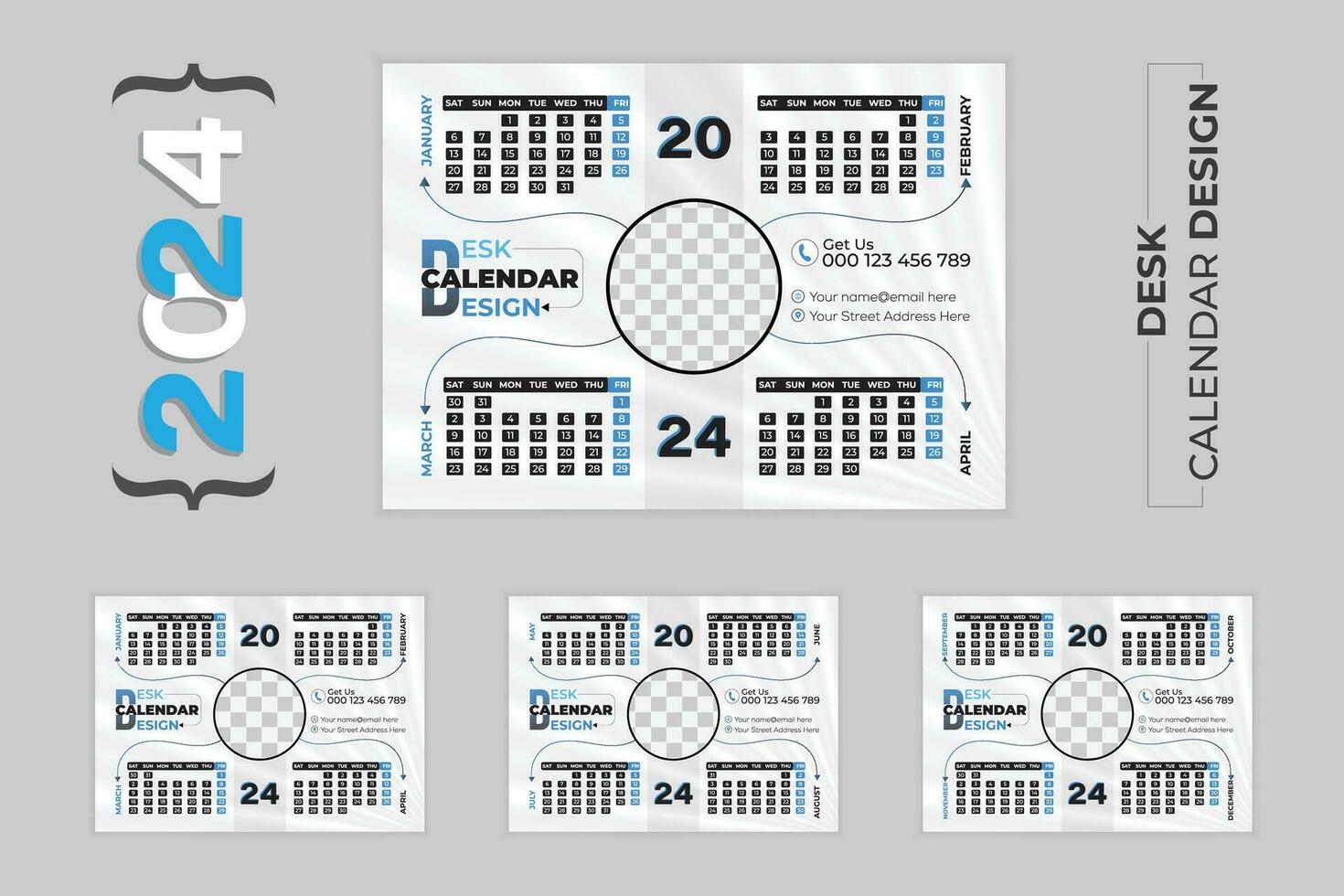 Creative new year date table 2024 desk calendar design template vector