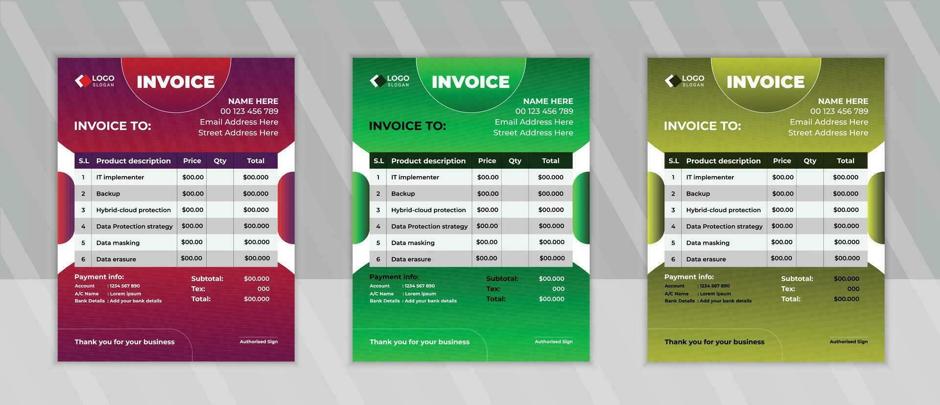 Minimal Corporate Business Invoice design template vector illustration bill form price invoice. Creative invoice template vector.  business stationery design payment agreement design template
