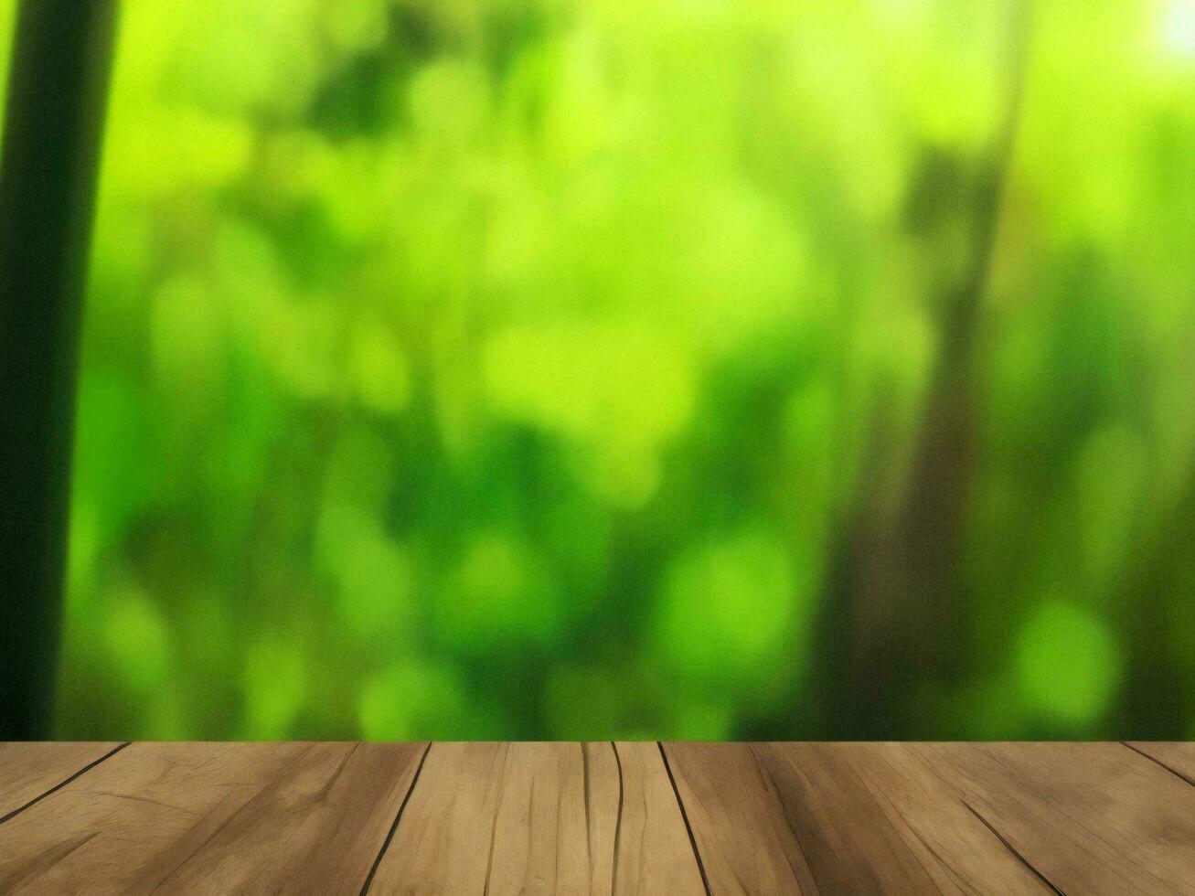 Wooden table on bamboo plant background ai generated photo