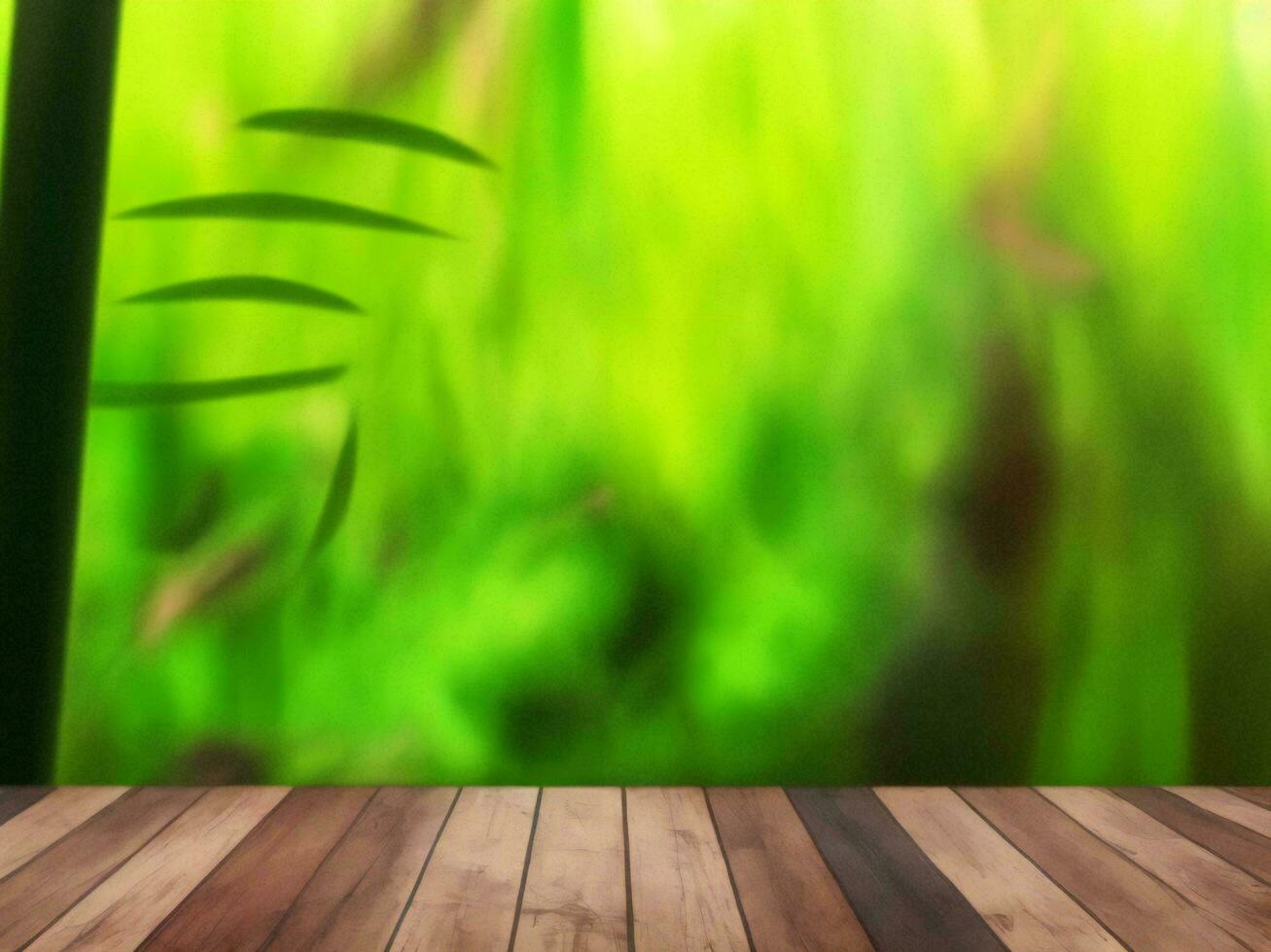 Wooden table on bamboo plant background ai generated photo