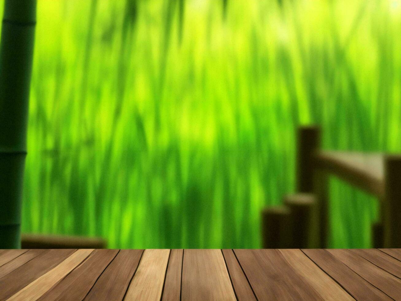 Wooden table on bamboo plant background ai generated photo