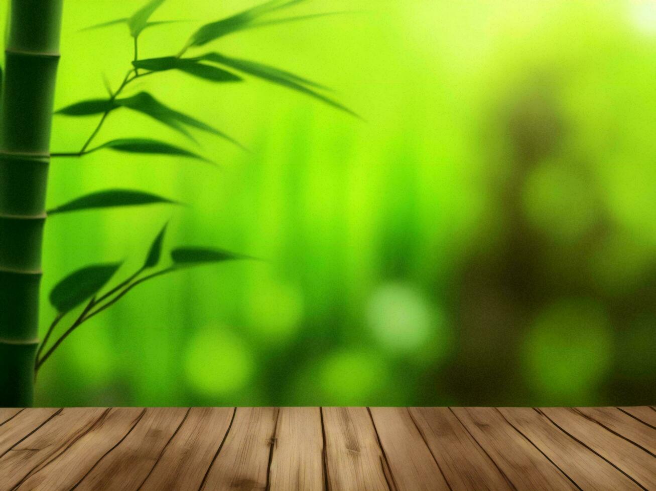 Wooden table on bamboo plant background ai generated photo