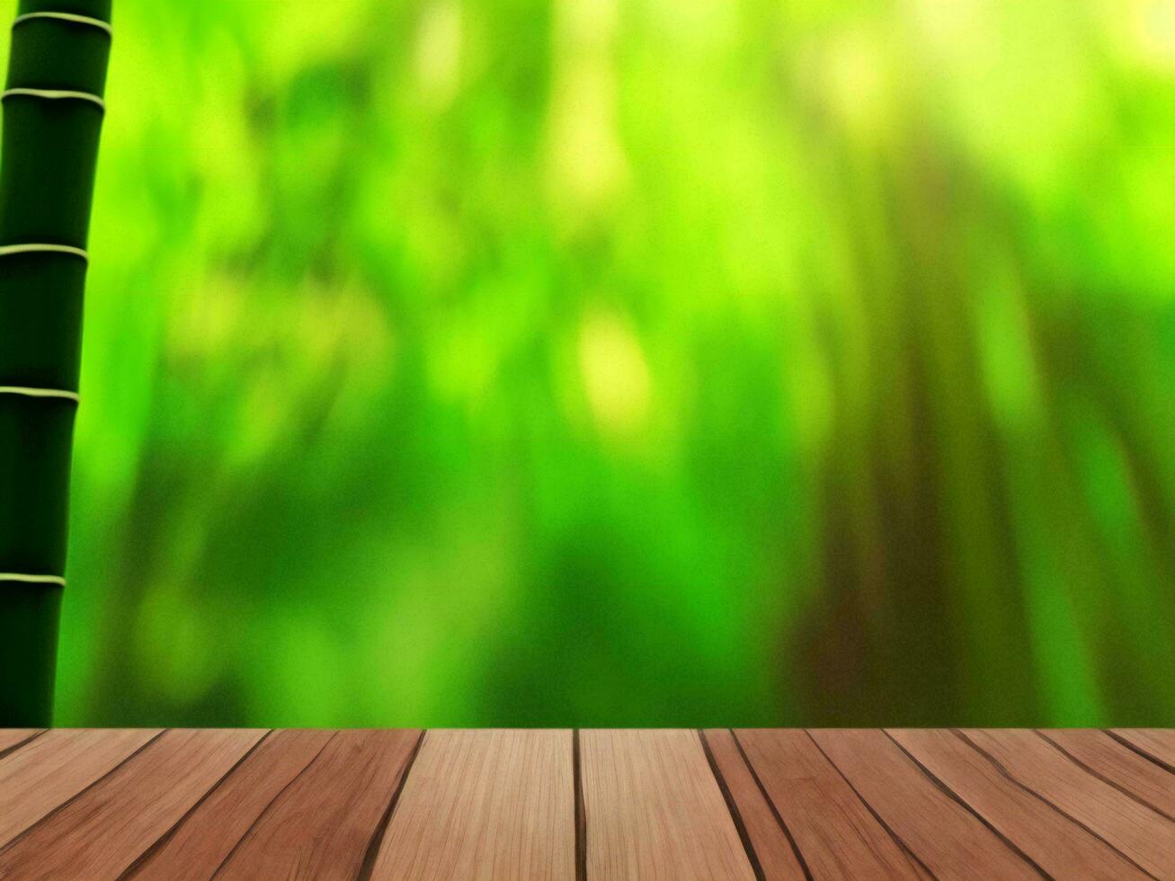 Wooden table on bamboo plant background ai generated photo