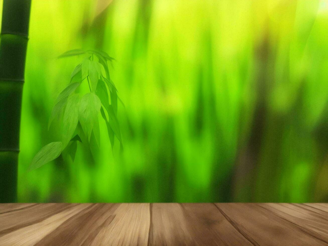 Wooden table on bamboo plant background ai generated photo