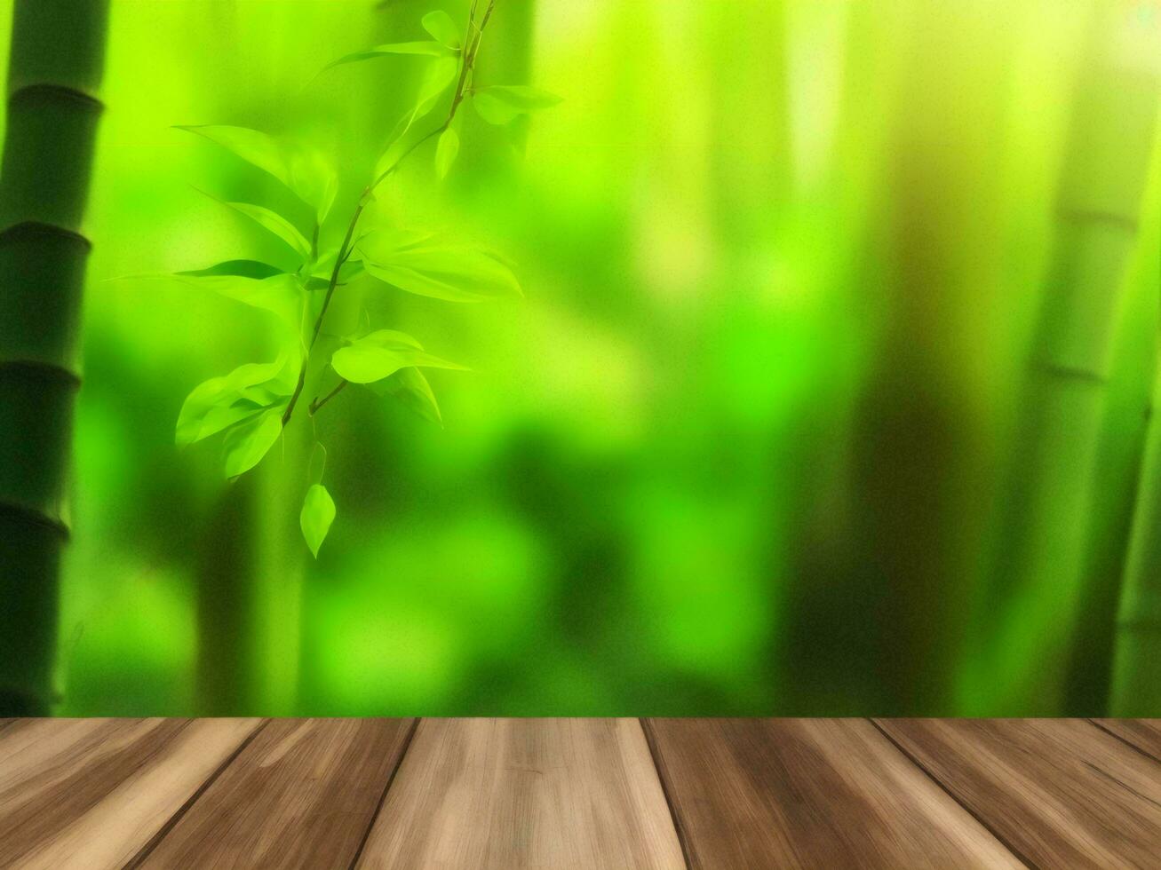 Wooden table on bamboo plant background ai generated photo