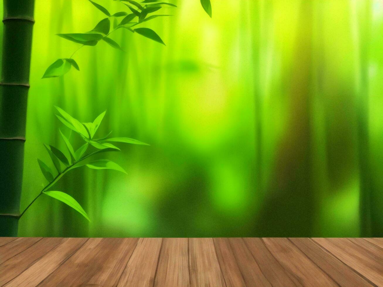Wooden table on bamboo plant background ai generated photo