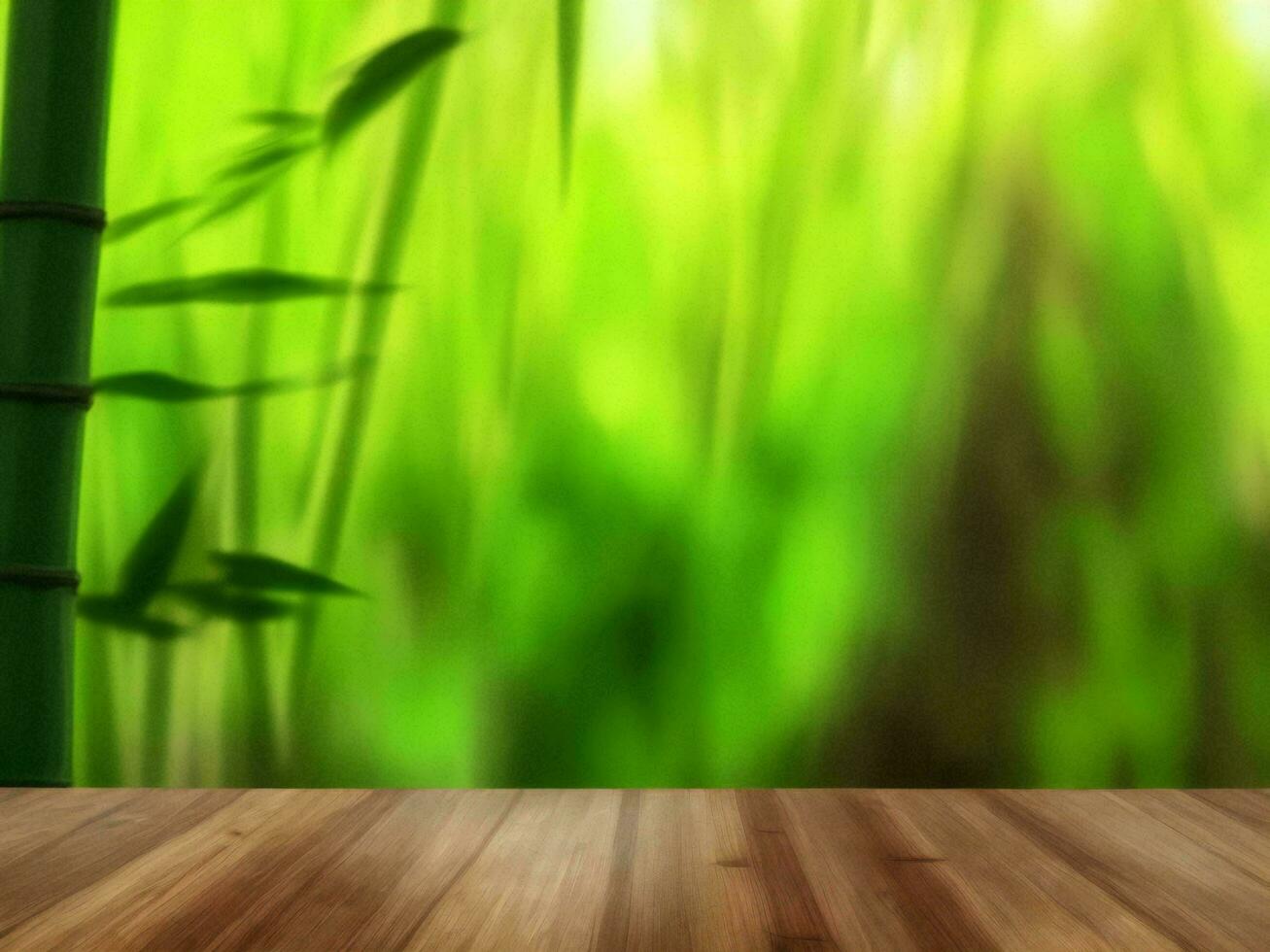 Wooden table on bamboo plant background ai generated photo