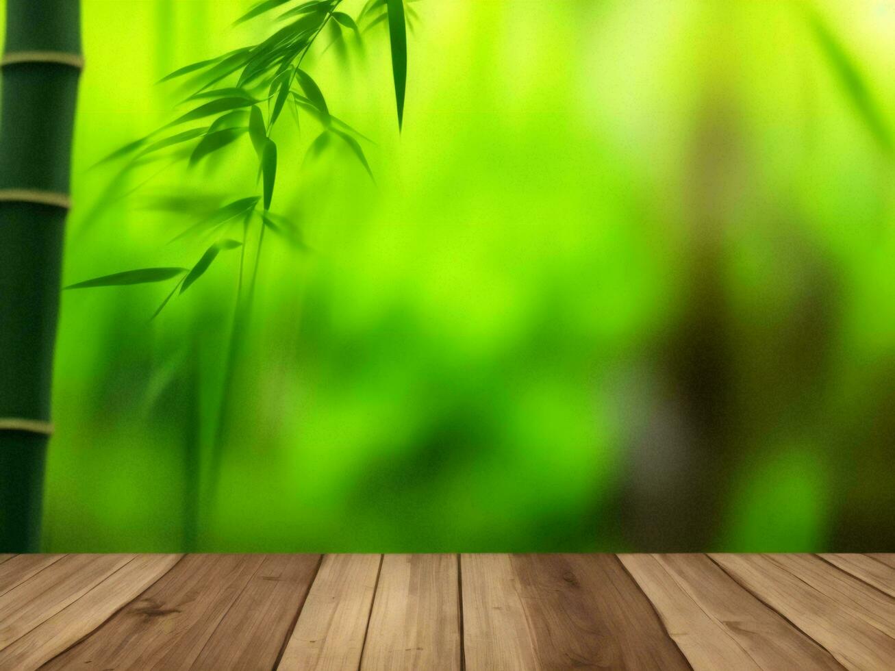 Wooden table on bamboo plant background ai generated photo